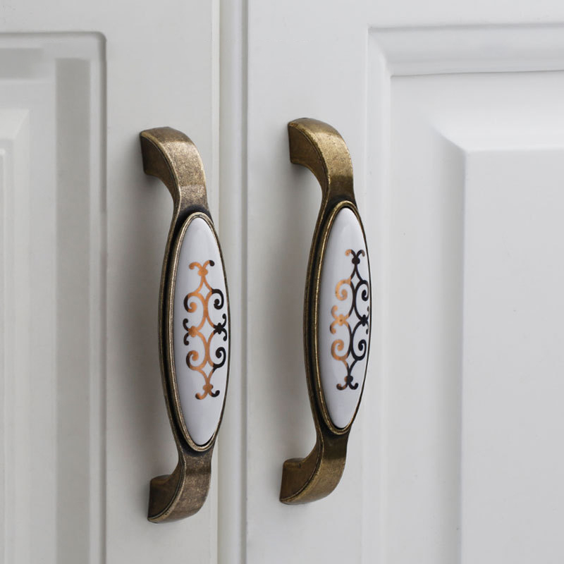 European-style Cabinet Drawer Furniture Hardware Round Single-hole Wardrobe Door Handles Antique Ceramic Handles