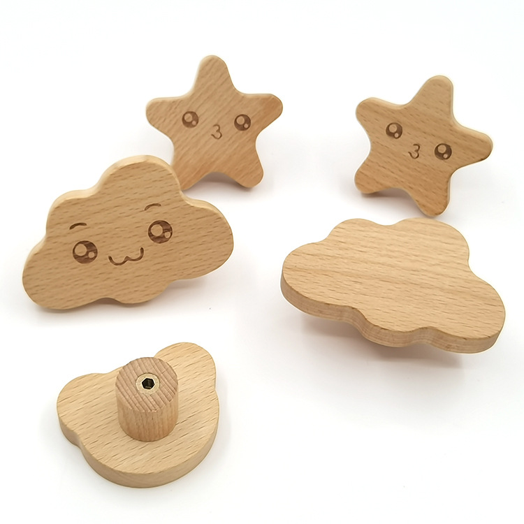 Paidu Manufacturers Children'S Home Wood Handle Beech Cloud Cabinet Door Handle Solid Wood Five-Pointed Star Lovely Drawer Wooden Handle