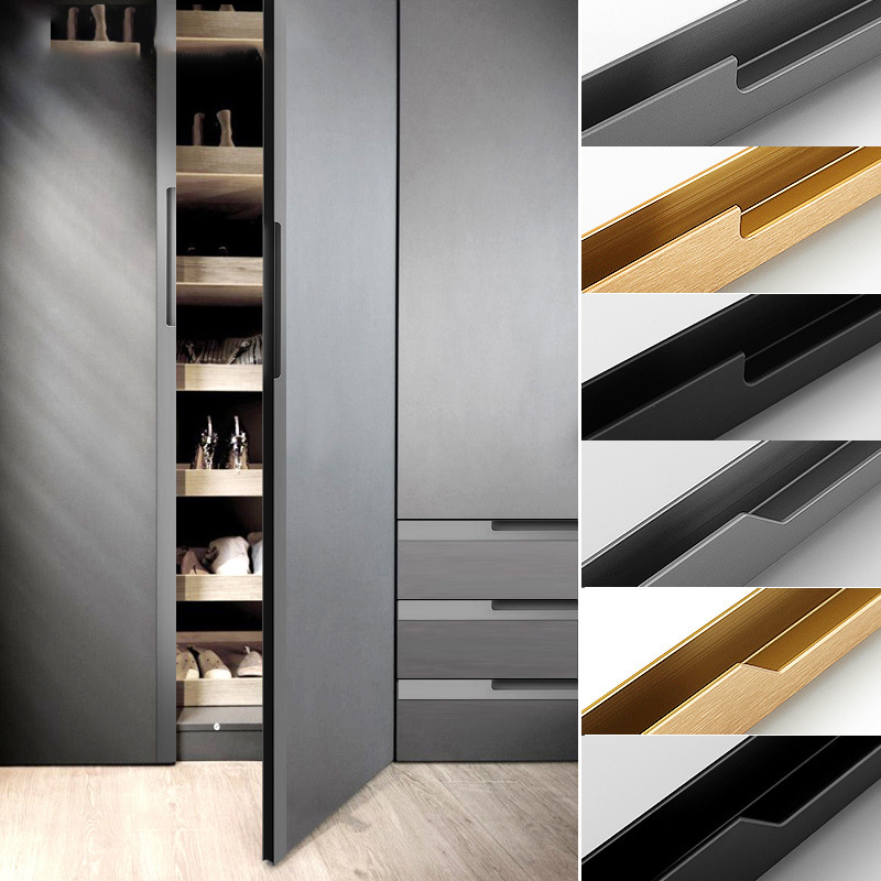 Paidu Manufacturer Simple Top Wardrobe Door Handle Modern Lightning Embedded Slotted Invisible Cabinet Door Handle